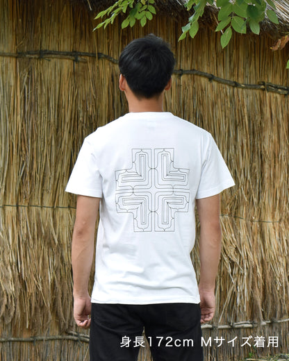 アイヌ文様線画バックプリントTシャツ　4color