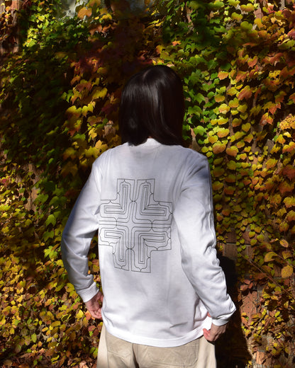 アイヌ文様線画バックプリントロングスリーブTシャツ　3color