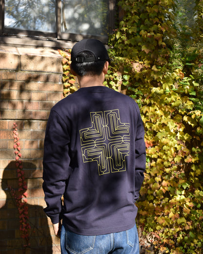 アイヌ文様線画バックプリントロングスリーブTシャツ　3color