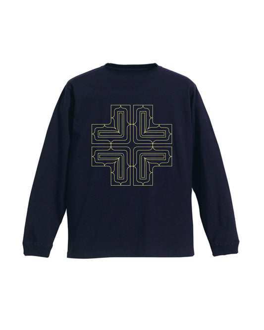 アイヌ文様線画バックプリントロングスリーブTシャツ　3color