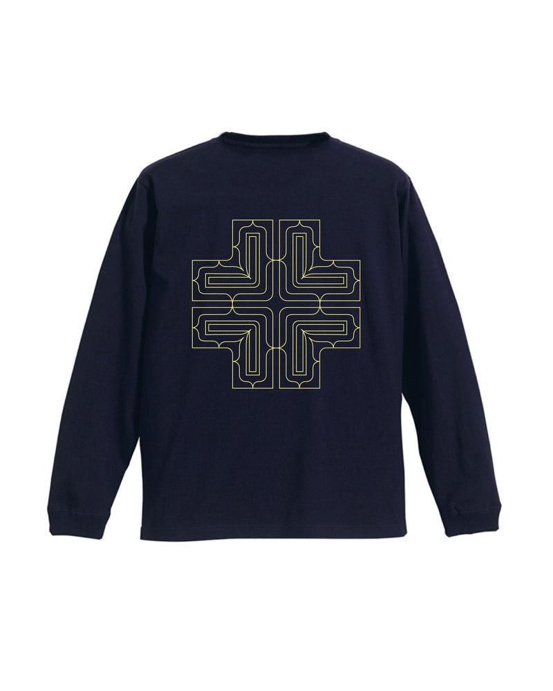 アイヌ文様線画バックプリントロングスリーブTシャツ　3color