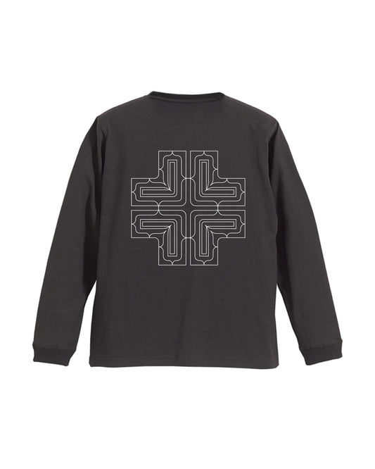 アイヌ文様線画バックプリントロングスリーブTシャツ　3color